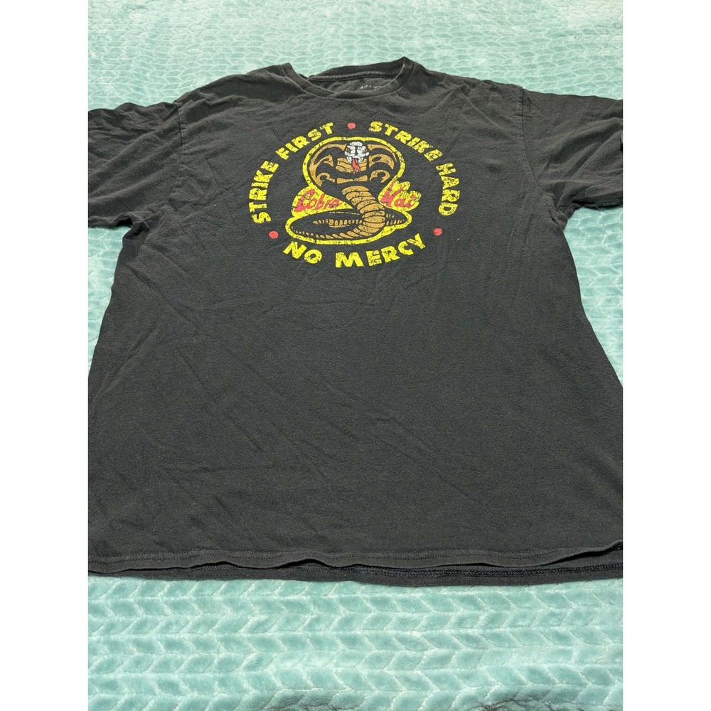 Cobra Kai T Shirt Mens Large Black Strike First Strike Hard No Mercy Graphic Tee